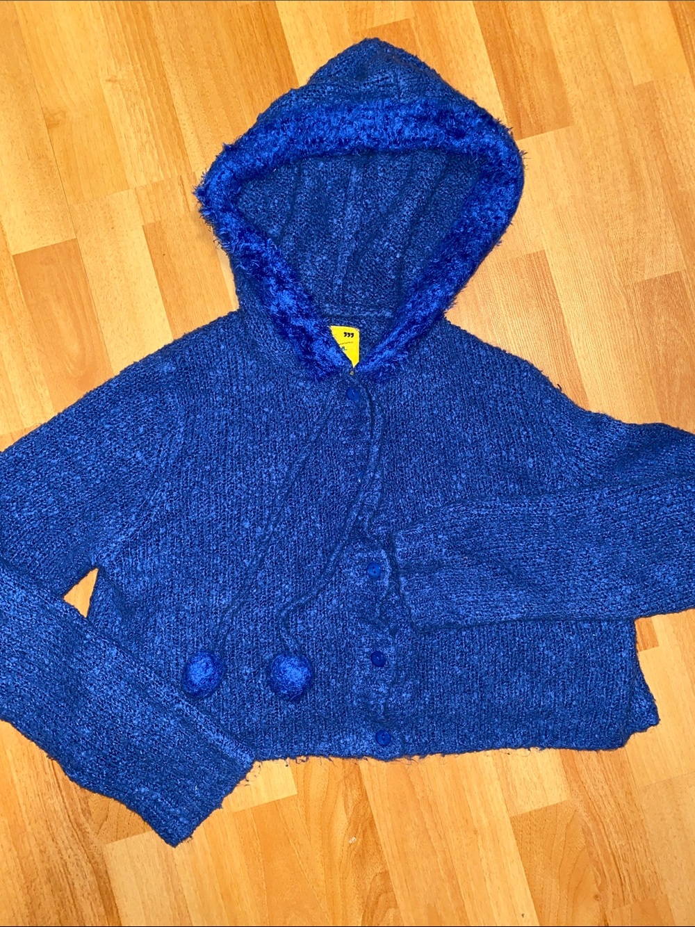 Unif Fuku Fuzzy Blue Cropped Sweater with Hood